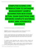 COMPUTER SCIENCE 378: INTRODUCTION TO DATABASE MANAGEMENT SAMPLE EXAMINATION NEW EXAM  ACTUAL EXAM QUESTIONS AND  ANSWERS COMPLETE MATERIAL  GUIDE 100% ATHABASCA  UNIVERSITY