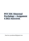 PSY 350: Abnormal  Psychology – Assignment  4 2022 Answered