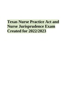 Texas Nurse Practice Act and  Nurse Jurisprudence Exam  Created for 2022/2023