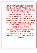 TEST BANK FOR PSYCHIATRIC MENTAL HEALTH NURSING, 9TH EDITION BY SHEILA L. VIDEBECK ALL CHAPTERS 1-24 LATESTEXAM WITH ACTUAL QUESTIONS AND COMPLETE 100% CORRECT ANSWERS WITH VERIFIED AND WELL EXPLAINED  RATIONALES ALREADY GRADED A+ BY EXPERTS  |LATEST VERS