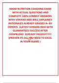 NASM NUTRITION COACHING EXAM WITH ACTUAL QUESTIONS AND COMPLETE 100% CORRECT ANSWERS WITH VERIFIED AND WELL EXPLAINED  RATIONALES ALREADY GRADED A+ BY EXPERTS  |LATEST VERSION 2024 WITH GUARANTEED SUCCESS AFTER DOWNLOAD  ALREADY PASSED!!!!!!! (PROVEN ITS 