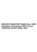 HESI EXIT EXAM TEST BANK (Over 1000) Questions and Answers 100% Correct UPDATED LATEST APRIL 2023.