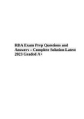 RDA Exam Prep Questions and Answers – Complete Solution Latest 2023 Graded A+