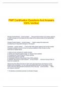 PMP Certification Questions And Answers 100% Verified.