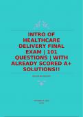 INTRO OF HEALTHCARE DELIVERY FINAL EXAM | 101 QUESTIONS | WITH ALREADY SCORED A+ SOLUTIONS!!