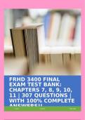 FRHD 3400 FINAL EXAM TEST BANK: CHAPTERS 7, 8, 9, 10, 11 | 307 QUESTIONS | WITH 100% COMPLETE ANSWERS!!