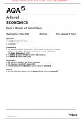 AQA JUNE 2024 A-level ECONOMICS Paper 1 Markets and Market Failure MERGED QUESTION PAPER> MARK SCHEME>INSERT> 100% GUARANTEE