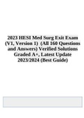 2023 HESI Med Surg Exit Exam (V1, Version 1) (All 160 Questions and Answers) Verified Solutions Graded A+, Latest Update 2023/2024 (Best Guide)