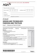 AQA JUNE 2024 A-level DESIGN AND TECHNOLOGY: FASHION AND TEXTILES Paper 2Designing and Making Principles