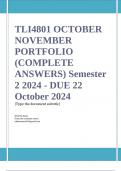 TLI4801 OCTOBER NOVEMBER PORTFOLIO (COMPLETE ANSWERS) Semester 2 2024 - DUE 22 October 2024; 100% TRUSTED Complete, trusted solutions and explanations Ensure your success with us... 