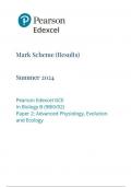 AQA Pearson Edexcel Advanced Level In Biology A Salters Nuffield (9BN0) Paper 02: Energy, Exercise and Coordination mark scheme june 2024 9bio/02