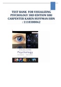 TEST BANK FOR VISUALIZING PSYCHOLOGY 3RD EDITION SIRI CARPENTER KAREN, Questions and answers, Graded A+ 2022 update