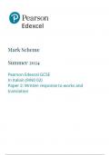  Pearson Edexcel GCSE In Italian (9IN0 02) Paper 2: Written response to works and translation mark scheme june 2024 9ino/02