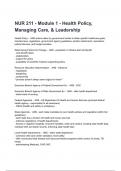 NUR 211 - Module 1 - Health Policy, Managing Care, & Leadership Exam Questions with correct Answers 2024/2025( A+ GRADED 100% VERIFIED).