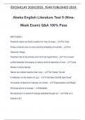 Abeka English Literature Test 9 (NineWeek Exam) Q&A 100% Pass