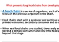 Biology class notes about food chain that explains what prevents long food chain from developing
