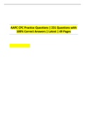 AAPC CPC Practice Questions | 231 Questions with 100% Correct Answers | Latest | 49 Pages