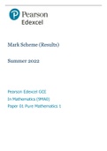 A-Level Edexcel Pure Mathematics Paper 1 Mark Scheme 2022