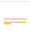 ATI TEAS 7 Math Questions with Answers   LATEST UPDATE FOR 2023(made 92% with this file)  