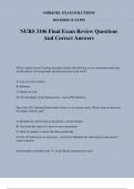 NURS 3106 Final Exam Review Questions And Correct Answers