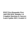 POST First Responder First Aid/CPR/AED (Modules 1-6) Complete Questions and Answers Latest Update 2023 | Graded 100%.