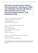 SCCJA Pre-Academy Block 2-Basic Patrol Operations, Child Abuse, Traffic Law, Strategies of Arrest, Mentally Ill, Sexual Assault, Intro to Law, Courts/Crimes/Procedures, First Amendment 2023