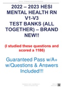 2022 - 2023 Hesi Psych Mental Health ExitExam (V1, V2, V3) (TB) Study Guide w/ BrandNew Q&A Included!! A++