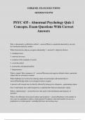 PSYC 435 - Abnormal Psychology Quiz 1 Concepts. Exam Questions With Correct Answers