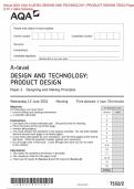 . 2024 AQA A-LEVEL DESIGN AND TECHNOLOGY: PRODUCT DESIGN 7552/2 Paper 2 Question Paper & Mark Schemee (Merged) June 2024 [VERIFIED]