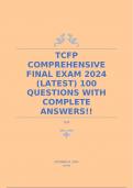 TCFP COMPREHENSIVE FINAL EXAM 2024 (LATEST) 100 QUESTIONS WITH COMPLETE ANSWERS!!