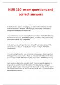 NUR 110  exam questions and  correct answers