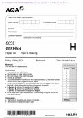 Actual 2024 AQA GCSE GERMAN 8668/RH Paper 3 Reading Higher Tier Question Paper + Mark Scheme