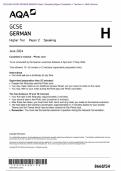 2024 AQA GCSE GERMAN 8668/SH Paper 2 Speaking Higher Candidate’s + Teacher’s + Mark Scheme 