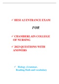 CHAMBERLAIN COLLEGE OF NURSING(HESI A2 2023)LATEST UPDATE PACKAGE FOR REAL EXAM 2023 {IT INCLUDES MATH,READING,GRAMMAR,VOCABULARY,CHEM,A&P,BIO&CT)