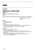 GCSE ENGLISH LITERATURE aqa (8702/2) Paper 2 Shakespeare and unseen poetry June 2022 Question Paper