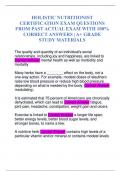 HOLISTIC NUTRITIONIST CERTIFICATION EXAM QUESTIONS FROM PAST ACTUAL EXAM WITH 100% CORRECT ANSWERS | A+ GRADE STUDY MATERIALS