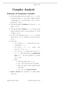 Math Complex Analysis - Functions of Continuous Variables, 2007 Revision Notes