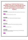 Final Exam: NUR176/ NUR 176 (New 2024/2025) Concepts of Adult Health Nursing for the Practical Nurse I Exam Review| Questions and Verified Answers| Graded A - Hondros 