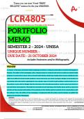 LCR4805 PORTFOLIO MEMO - OCT./NOV.  2024 - SEMESTER 2 - UNISA - DUE DATE :- 21 OCTOBER 2024 - (DETAILED ANSWERS WITH FOOTNOTES AND BIBLIOGRAPHY - DISTINCTION GUARANTEED!) 