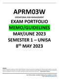 APRM03W EXAM PORTFOLIO  MEMO/GUIDELINES  MAY/JUNE 2023 SEMESTER 1 – UNISA 8th MAY 2023