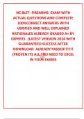 NC BLET- FIREARMS  EXAM WITH ACTUAL QUESTIONS AND COMPLETE 100%CORRECT ANSWERS WITH VERIFIED AND WELL EXPLAINED  RATIONALES ALREADY GRADED A+ BY EXPERTS  |LATEST VERSION 2024 WITH GUARANTEED SUCCESS AFTER DOWNLOAD  ALREADY PASSED!!!!!!! (PROVEN ITS ALL YO