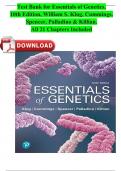 Test Bank for Essentials of Genetics, 10th Edition, William S. Klug, Cummings, Spencer, Palladino & Killian. All 21 Chapters in 289 Pages Fully Covered A+ Guide ISBN:9780134898414 Newest Version 2024 Instant Download