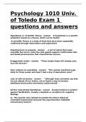 Psychology 1010 Univ. of Toledo Exam 1 questions and answers.