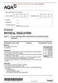 AQA JUNE 2024 A-level PHYSICAL EDUCATION 7582/2 Paper 2 Factors affecting optimal performance in physical activity and sport MERGED QUESTION PAPER> MARK SCHEME> 100% GUARANTEE 