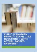 CIPP/C (CANADIAN PRIVACY EXAM) | 182 QUESTIONS | WITH ACTUAL PASSED ANSWERS!!