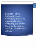 Stats 151 - FULL Midterm Review Cheatsheet; made with great detail to cover everything you need to know for the midterm 2024/2025/University of Alberta