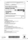 Pearson Edexcel Level 3 GCE Psychology Advanced PAPER 3: Psychological Skills  question paper2024 june 9ps0-03