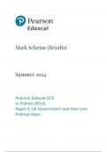   Pearson Edexcel GCE In Politics (9PL0) Paper 2: UK Government and Non-core Political Ideas mark scheme june 2024 9pl0-02