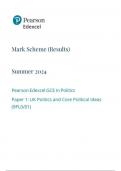 Pearson Edexcel GCE In Politics Paper 1: UK Politics and Core Political Ideas (9PL0/01) mark scheme june 2024 9pl0-01