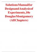 Solution Manual For Design and Analysis of Experiments, 10th Edition by Montgomery, ISBN: 9781119722106, All 15 Chapters Covered, Complete A+ Guide